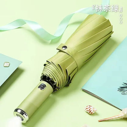 Hot Sale Multi-Color Foldable Automatic Umbrella with Built-in LED Light Handle for Outdoor Activities