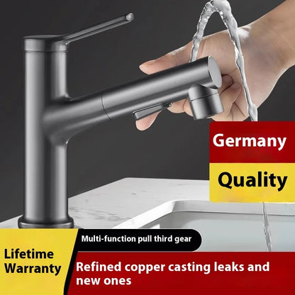 Modern All Copper Pull-Out Basin Faucet Hot Cold Single-Handle Design for Household Washbasin Bathroom Cabinet Toilet Wash Basin