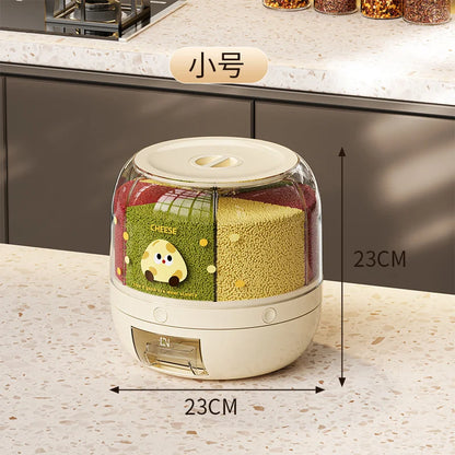 HOT Rice Dispenser Kitchen Moisture-Proof 6-Grid Rotating Food Grain Cereal Storage Box Container
