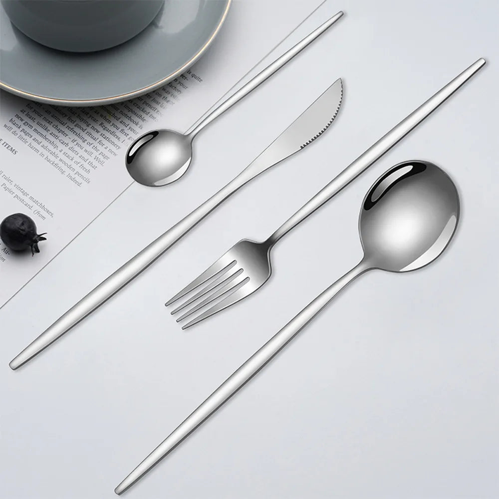 24Pcs Dining Room Stainless Steel Steak Knife,Fork and Spoon Tableware Set