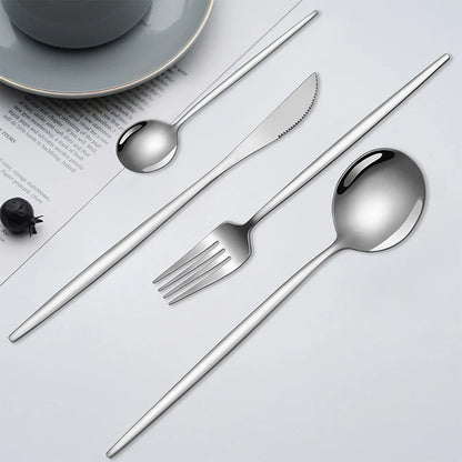 24Pcs Dining Room Stainless Steel Steak Knife,Fork and Spoon Tableware Set