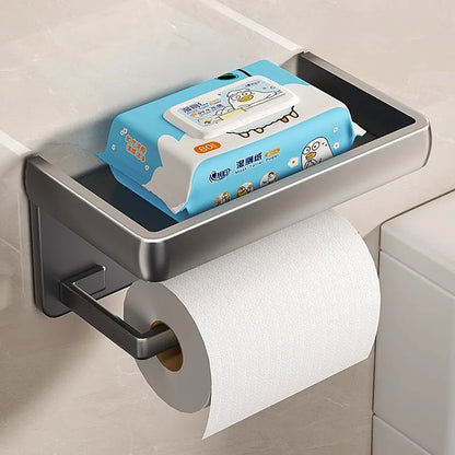 Good Quality Best Seller Simple Wall Mounted Self Adhesive No Drilling Cleaning Toilet Roll  Paper Holder With Phone Shelf
