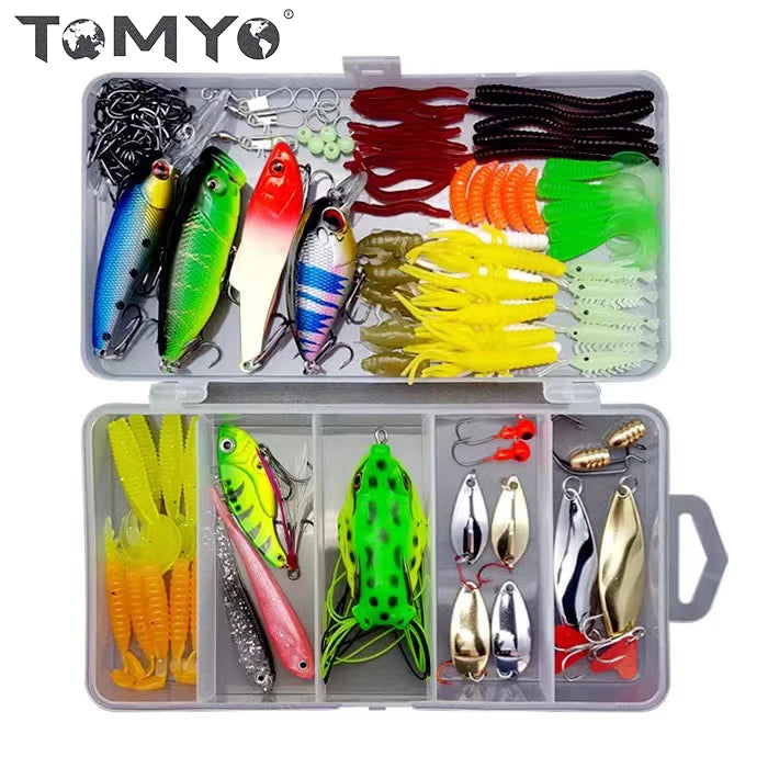 ToMyo Hotsale 75Pcs/94Pcs/109Pcs  Fishing Tackle Gear  Crankbait Minnow Popper Vib Hard and Soft Fishing Lure Set Bait Kit