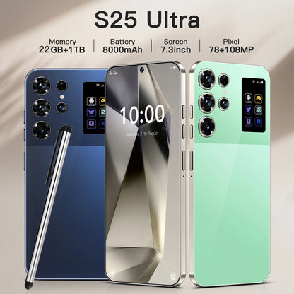 Smartphone Android 15 S25 Ultra de alta qualidade, ecrã de 7,3 polegadas, 22 GB + 1 TB, 5G, desbloqueado, dual SIM, câmara traseira de 108 MP, grande sucesso de vendas, venda por grosso global.