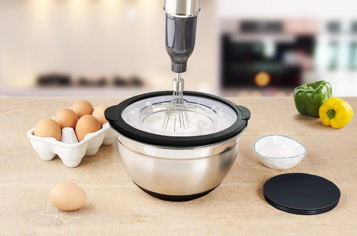 High Quality Stainless Steel Mixing Bowl With Lid Mirror Polishing Inside Matt Outside Non-slip Bottom Nesting Bowl Set