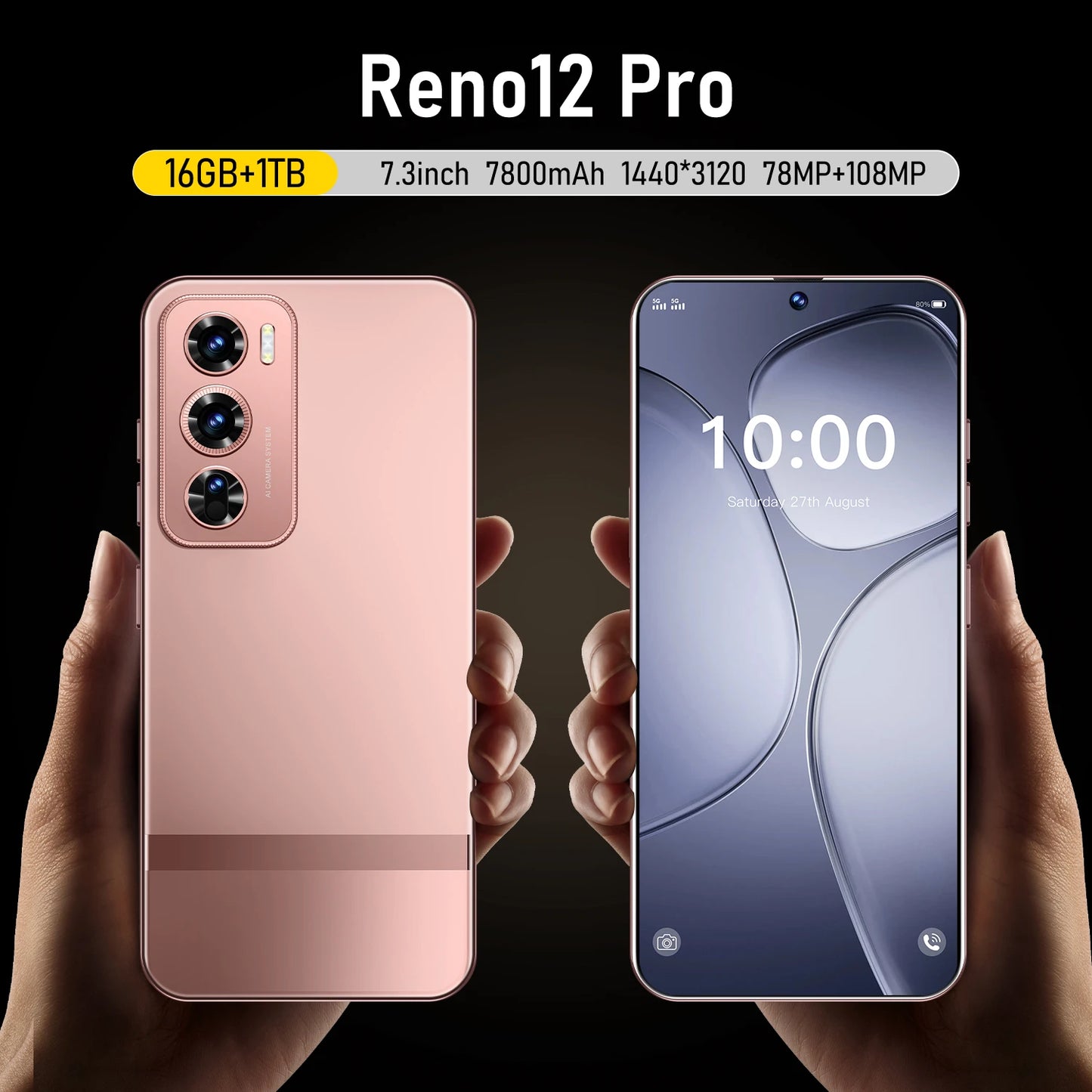 New Oppo Reno 12 Pro 80W Charge 7000mAh Battery 7.3inch Flat Screen 120Hz 50MP  Smartphone 5G