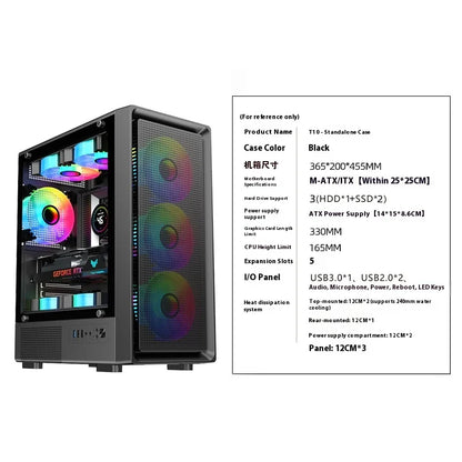T10 Nine-Tailed Fox 240mm Water-Cooled Glass Side ATX/DIY Shell Matx Desktop Computer Case for Gaming Transparent Side for