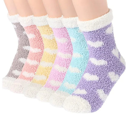 Heart Flanged Flat Women's Socks Rolled Edge Crew Cute Lovely Women's Sleeping Socks Fluffy Bed Sock for Women