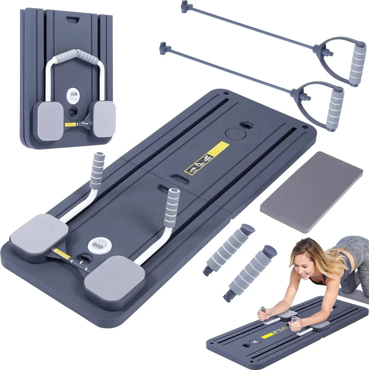 Multifunctional Commercial Home Portable Ab Set Fitness Roller Wheels Foldable Abdominal Core Trainer Reformer Pilates Board
