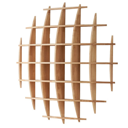 Custom Round Wall Mounted Curio Shelf - Chinese Style Solid Rubber Wood Display Rack for Tea Set/Living Room Decor