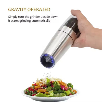 Electric Automatic Salt and Pepper Mill Grinder Set Metal Gravity Pepper Grinder with Blue LED Light