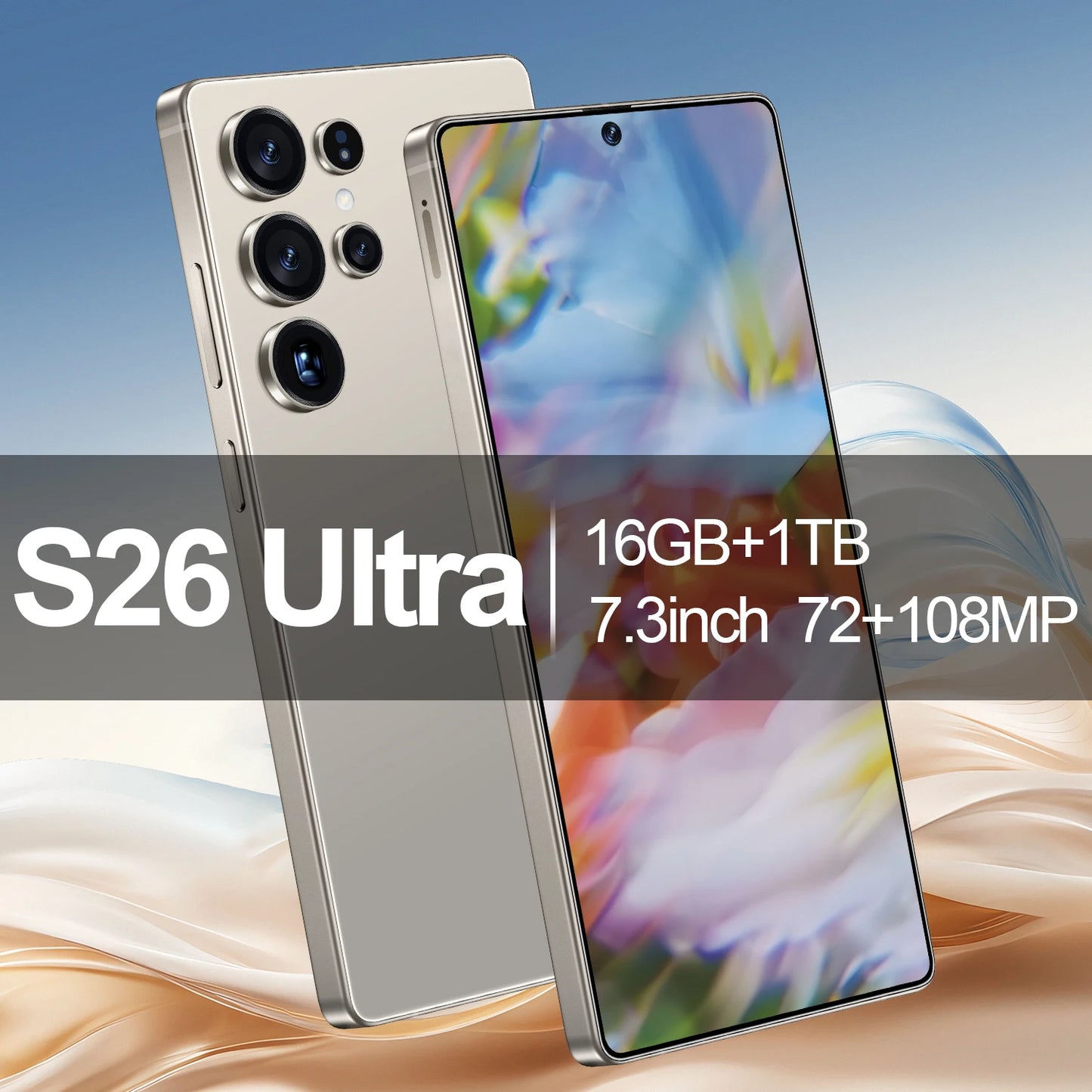 Hot Sale S26 Ultra 5G Smartphone 7.3 Inch Full HD Deca Core 16GB+1TB Memory Long Battery Life CDMA Face Unlock Wholesale Price
