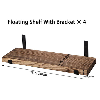 Country Style 4-Piece Set of Wooden Floating Shelf Wall Decoration Frames for Bathroom Kitchen Bedroom Living Room