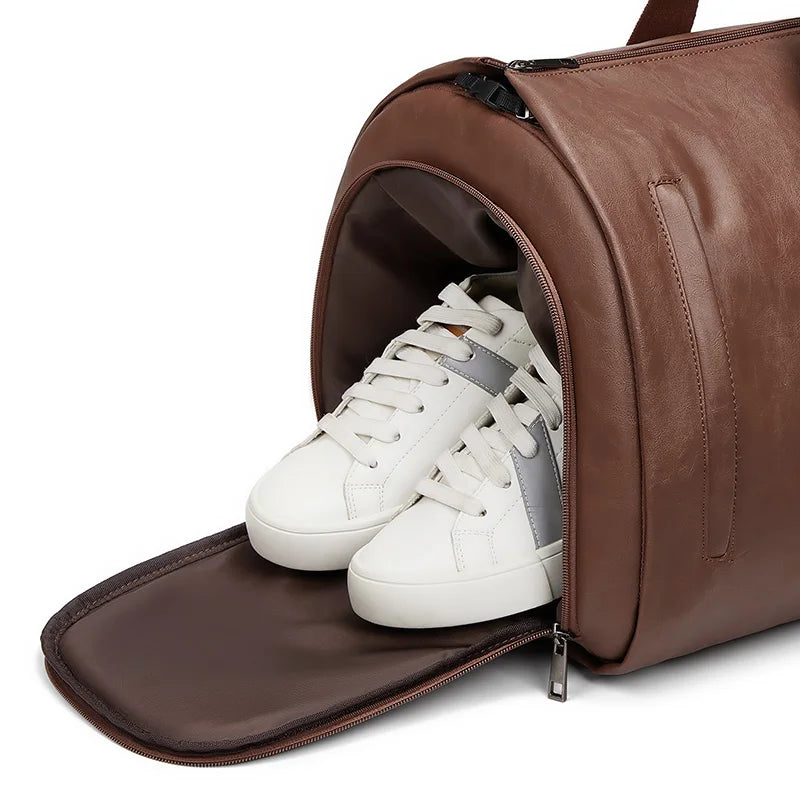 Factory Wholesale Custom Wheeled Garment Trolley Suit Bag Duffle Suitcase Overnight Pu Leather Travel Duffle Bag for Men