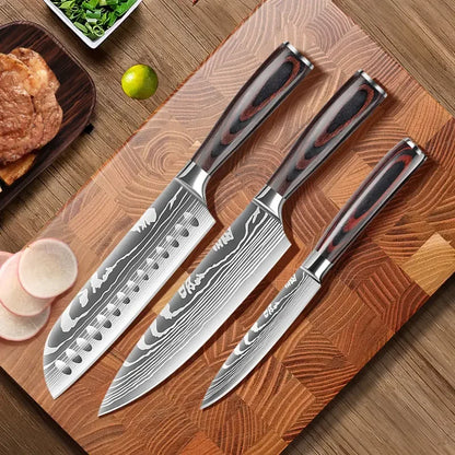 Japanese Stainless Steel Kitchen Knife Set Pakka Wood Handle Japanese Chef Knives Metal Fruit Nakiri Paring Knife Set