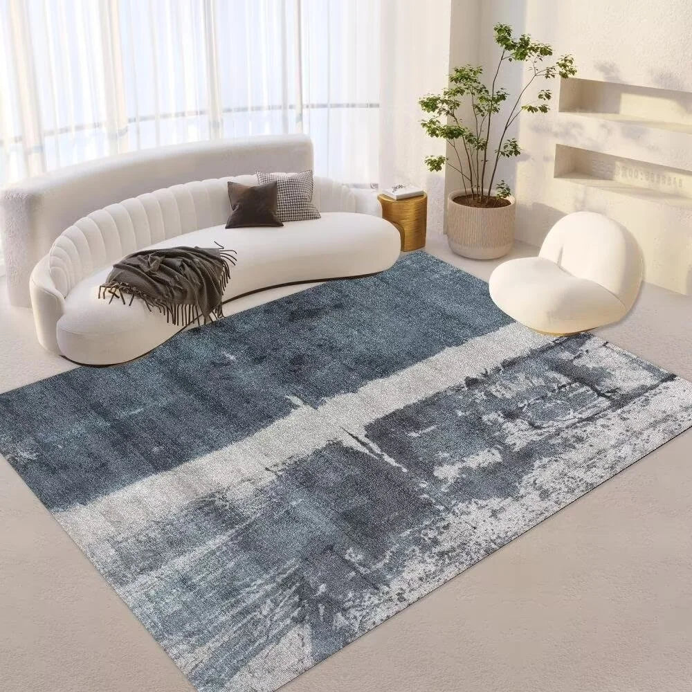 Dark Blue Abstract Art Modern Carpet Thin Fabric Indoor Floor Cover for Large Living Room Elegant Ink Style Print Area Rugs Sets
