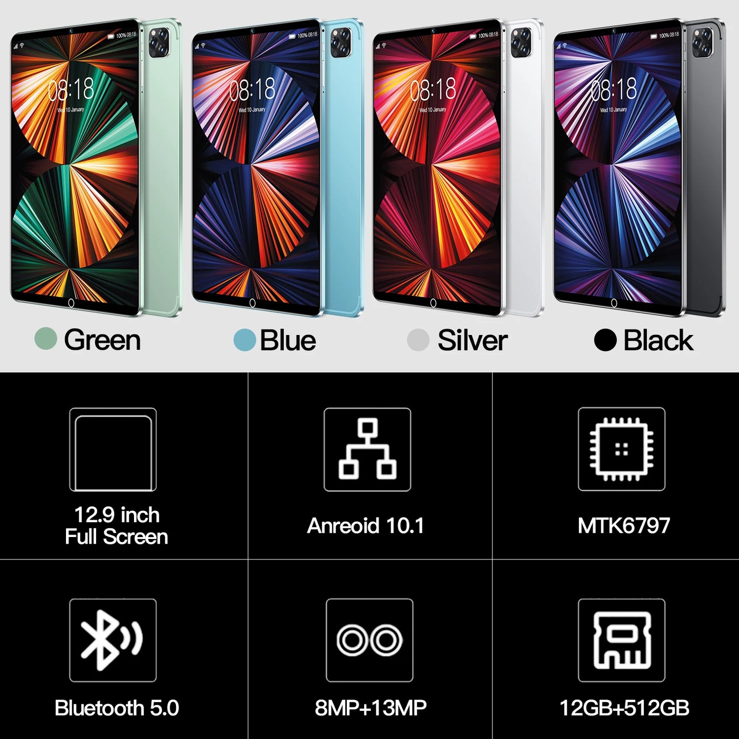 Tablet Android Pro11 de 10,1 polegadas, 12 GB + 512 GB, processador Deca Core, bateria de 8800 mAh, 5G, Dual SIM, GPS e chipset MTK para uso comercial e entretenimento. Venda por grosso diretamente da fábrica.