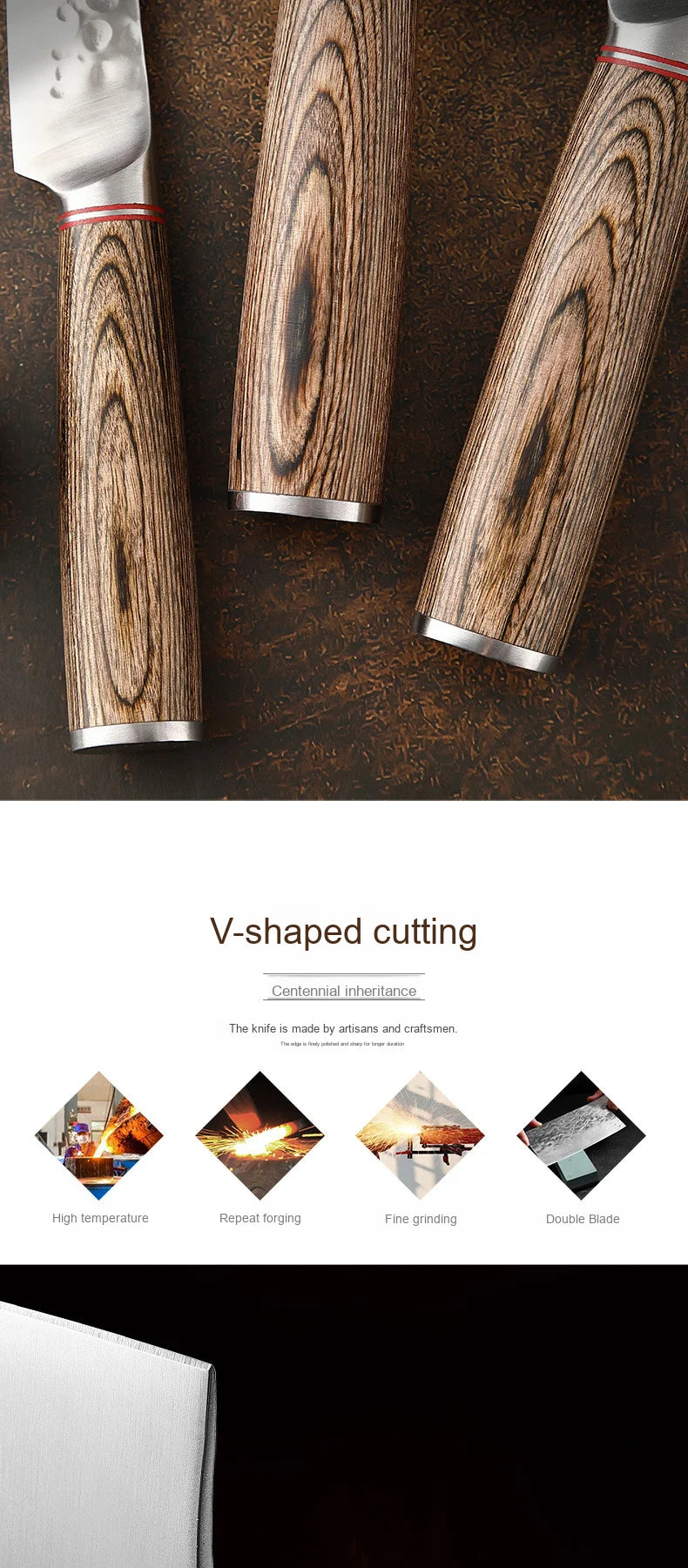 High-quality Kitchen Chef's Knife Set, Hand-forged Sande Fruit Knife and Colored Wooden Handle Meat Cutting