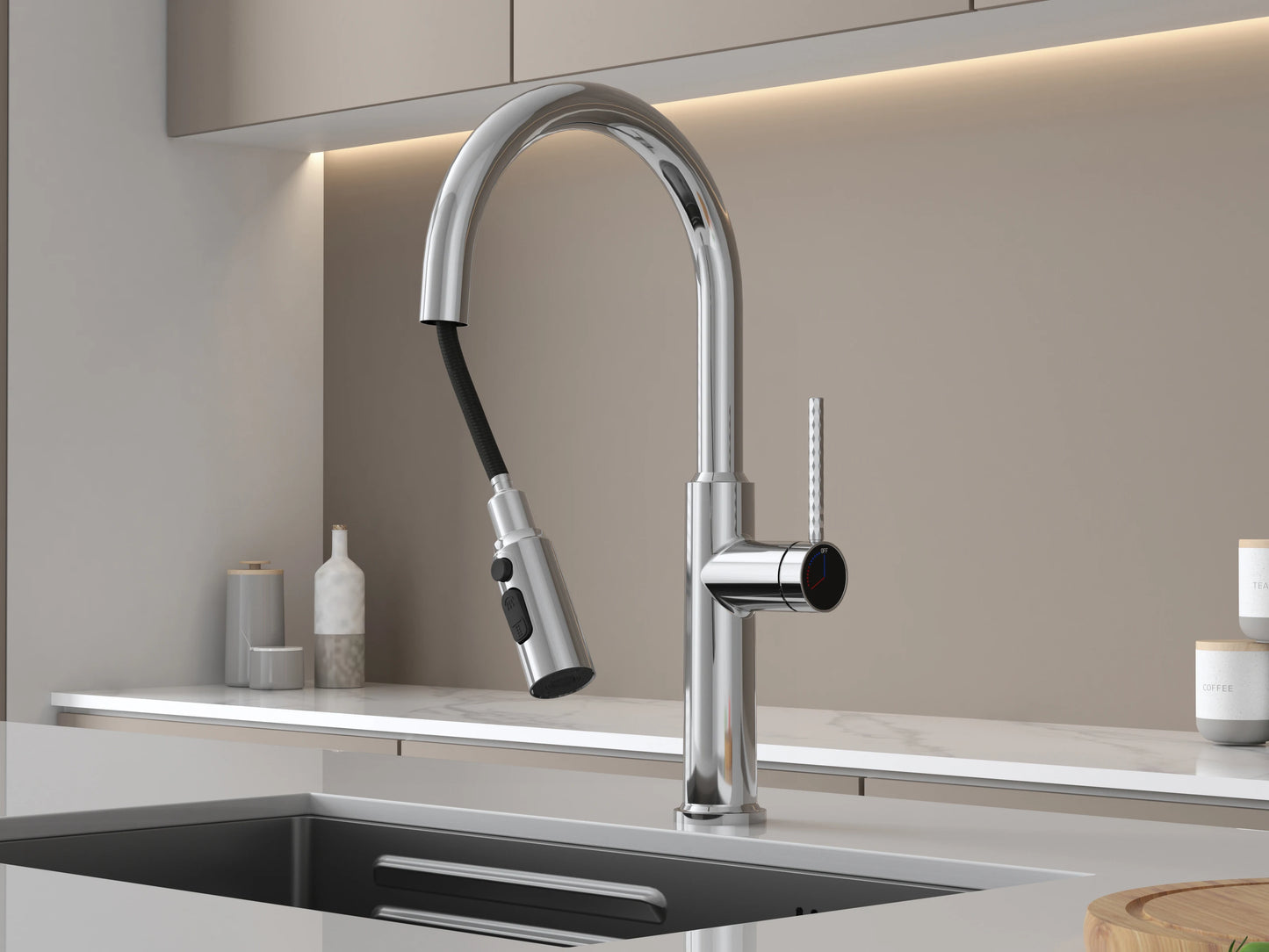 Modern 3-Way Deck Mounted Kitchen Faucet Brushed Gold Pull Brass Crane Water Filter Tap Cold Wall Mounted Sink Faucet Mixer