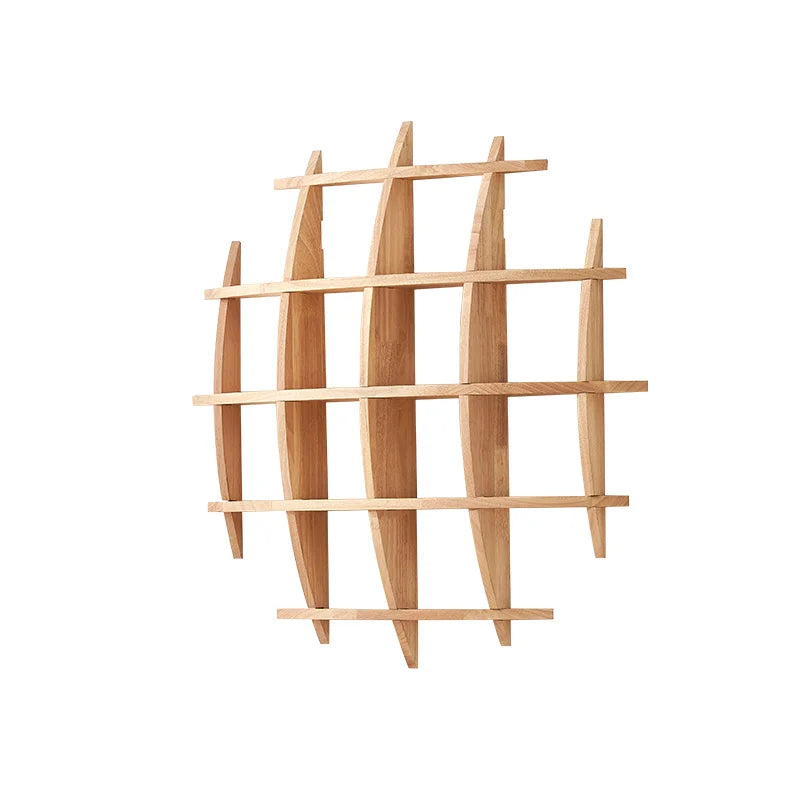 Custom Round Wall Mounted Curio Shelf - Chinese Style Solid Rubber Wood Display Rack for Tea Set/Living Room Decor