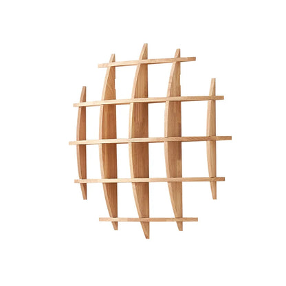 Custom Round Wall Mounted Curio Shelf - Chinese Style Solid Rubber Wood Display Rack for Tea Set/Living Room Decor