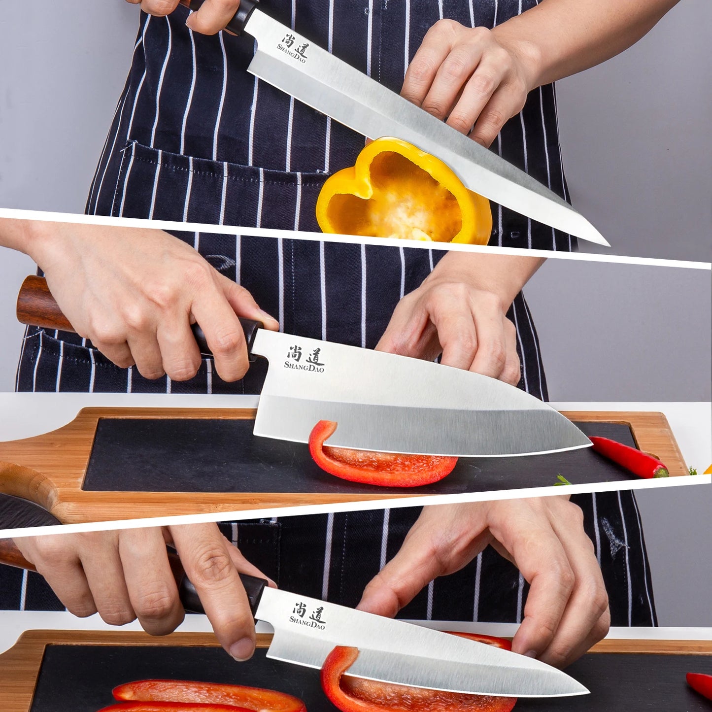 SHANGDAO 3PCS Japanese Kitchen Knife Set Chef Stainless Steel Filleting Set Sashimi Salmon Fish Yanagiba Sushi Meat Knife