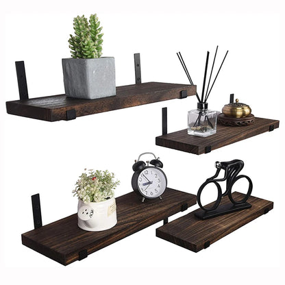 Country Style 4-Piece Set of Wooden Floating Shelf Wall Decoration Frames for Bathroom Kitchen Bedroom Living Room