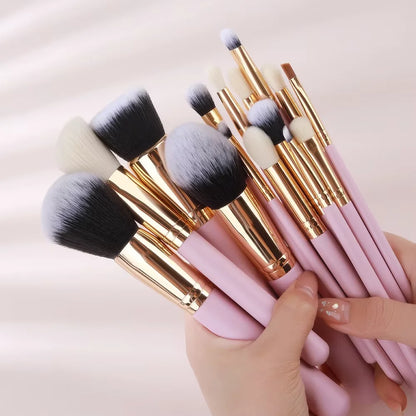 Custom 15-Piece Vegan Synthetic Pink Makeup Brush Set High Quality Product