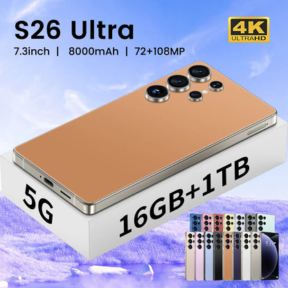 Hot Sale S26 Ultra 5G Smartphone 7.3 Inch Full HD Deca Core 16GB+1TB Memory Long Battery Life CDMA Face Unlock Wholesale Price