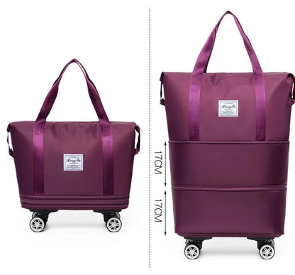 Large Expandable Waterproof Polyester Luggage Travel Bag Foldable Gym Sport Training Weekend Oxford Rolling Duffel Bag