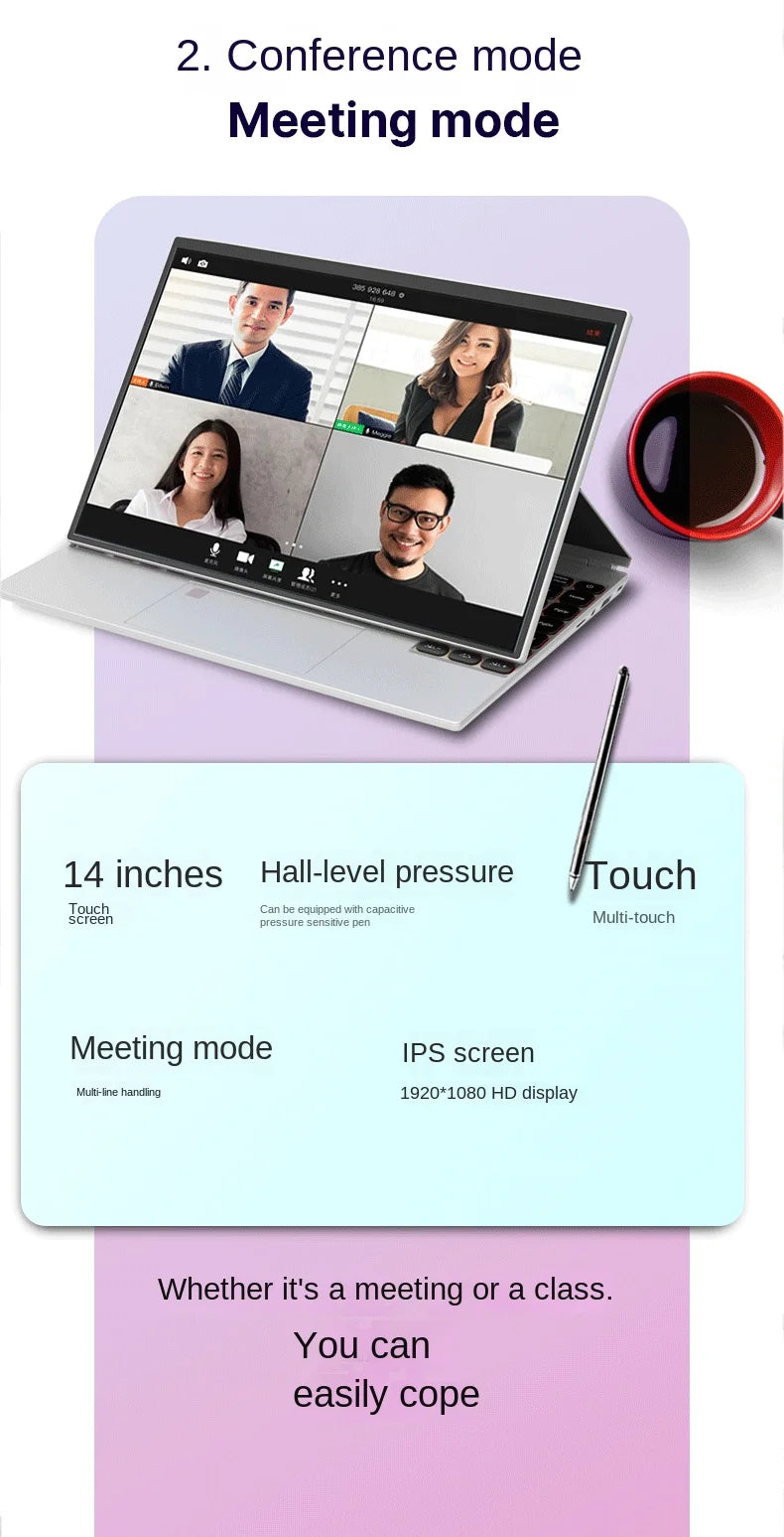 Factory Direct 14-Inch IPS Touch Screen 2-in-1 PC Tablet Light Portable Intel SSD Home Laptop New Cross-Border Wholesale English