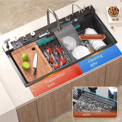Christmas Discount Multifunctional Black Kitchen Sink 304 Smart Stainless Steel Large Sink with Dishwasher for Hotel Kitchen