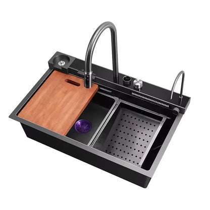 Hot Selling Sink Single Bowl Stainless Steel Handmade Kitchen With Waterfall Faucet Base Multifunctional Sink