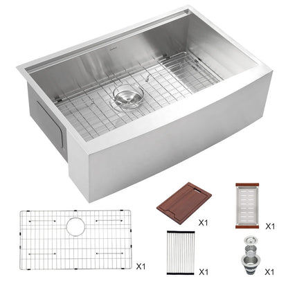 16 Gauge 33-Inch  Brushed Stainless Steel Apron-Front Farmhouse Kitchen Sink with Workstation for Kitchens
