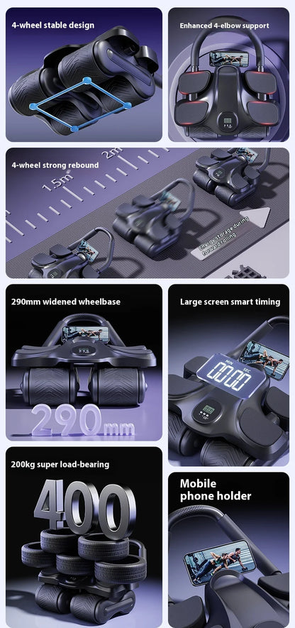 Automatic Rebound Abdominal Muscle Training Equipment Four-Wheel for Ab Roller Wheels for Home Gym Use for Men Women Thin Belly