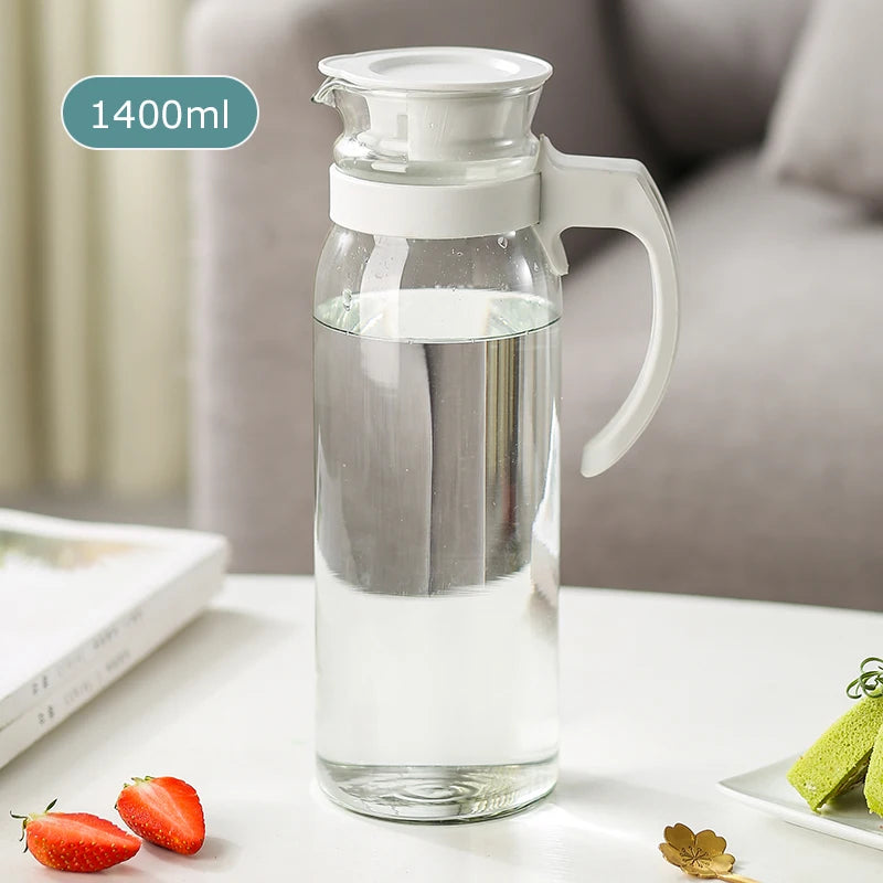 Hot Sale 1400ml Summer Cold Juice Ice Filter Jug Glass Water Pitcher with Plastic Lid