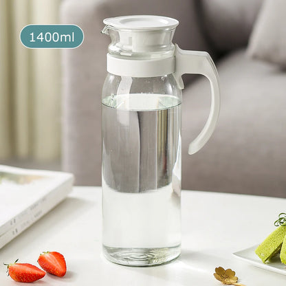 Hot Sale 1400ml Summer Cold Juice Ice Filter Jug Glass Water Pitcher with Plastic Lid
