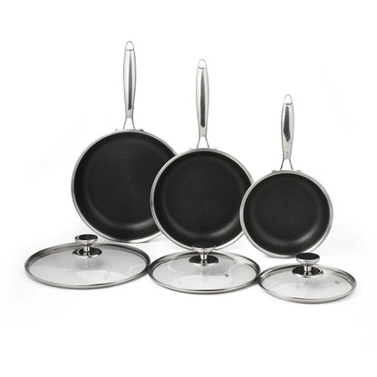 For  Hybrid 3-Pc Stainless Steel Cookware Set 3-Ply Honeycomb Non-Stick Kitchenware with Lids for Home Cooking