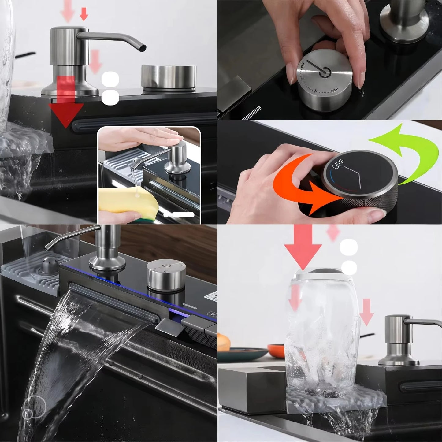 Lava-loiça de cozinha moderna, inteligente e multifuncional de alta qualidade em aço inoxidável 304 com acabamento em cascata, feito à mão e para instalação sob bancada.