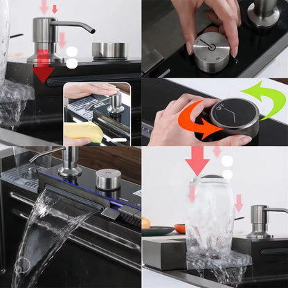 Lava-loiça de cozinha moderna, inteligente e multifuncional de alta qualidade em aço inoxidável 304 com acabamento em cascata, feito à mão e para instalação sob bancada.