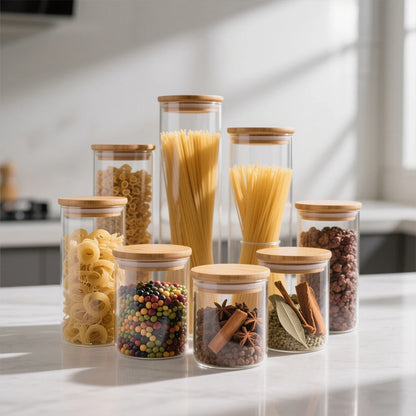 Airtight Glass Food Storage Jar with Bamboo Lid Eco Friendly Kitchen Container Tarro De Vidrio Hermético Pot En Verre Hermétique