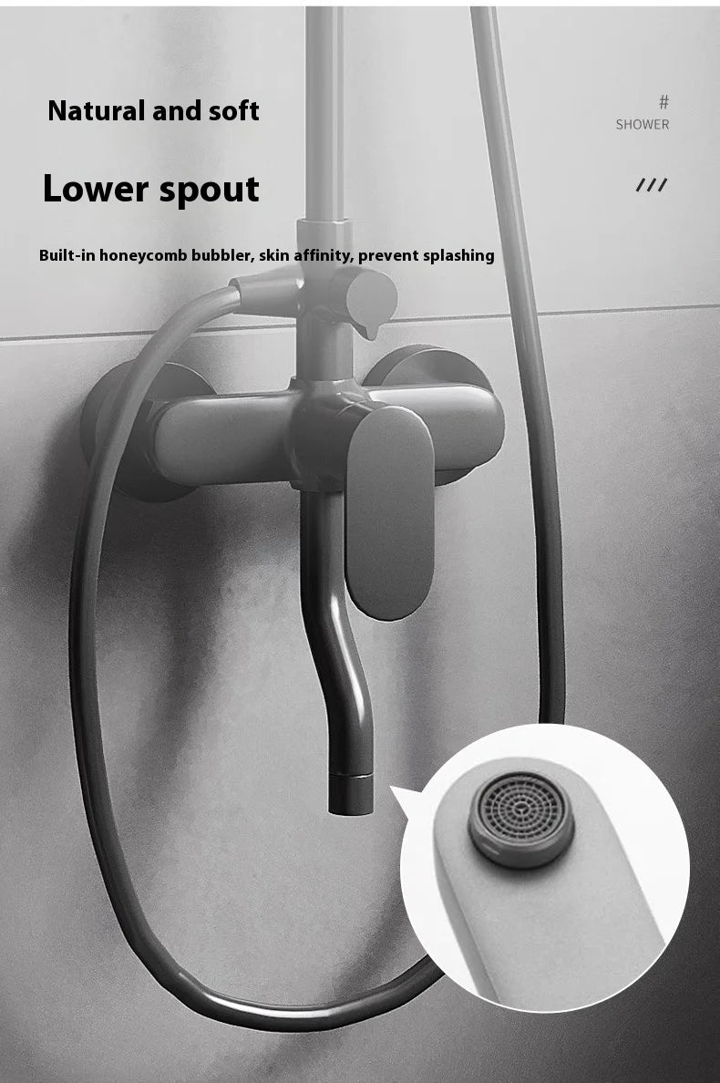 Gun Grey All-Copper Household Bathroom Shower Set Simple Design Ceramic Metered Faucets Chrome Shower Booster