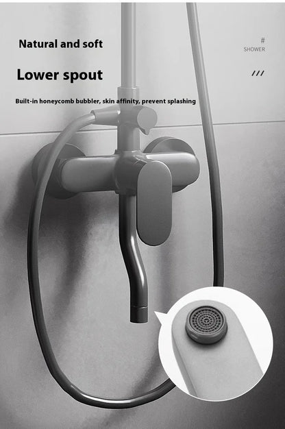 Gun Grey All-Copper Household Bathroom Shower Set Simple Design Ceramic Metered Faucets Chrome Shower Booster