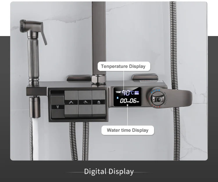 Grey Thermostatic Piano Digital Bathroom Shower Set 12 Inch Rain Shower Head Hot Cold Digital Bathroom Shower Set Accessories