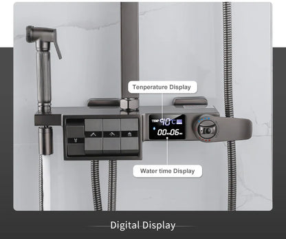 Grey Thermostatic Piano Digital Bathroom Shower Set 12 Inch Rain Shower Head Hot Cold Digital Bathroom Shower Set Accessories