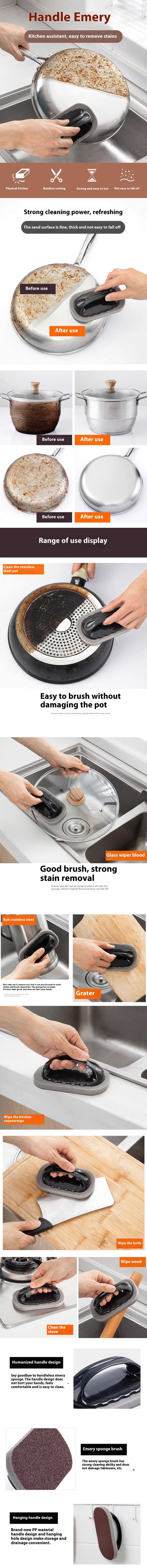 Magic Emery Sponge Brush Wipe Eraser Cleaner Kitchen Bath Rust Strong Decontamination Cleaning Tools With Handle Household Tools