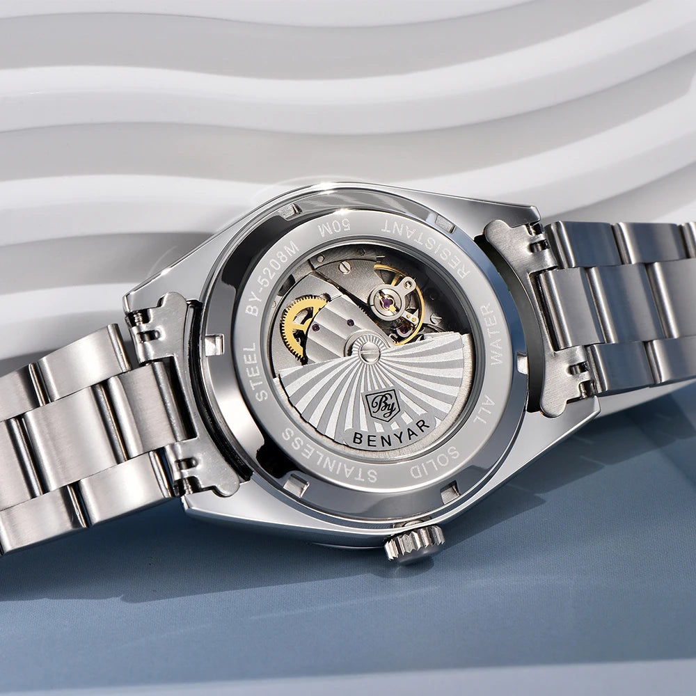 BENYAR 2024 Sand Dia 40MM Relógio Mecânico em Aço Inoxidável 316L Simples e Resistente à Água até 5 Bar - Relógio de Pulso Automático para Homem
