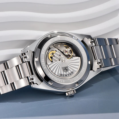 BENYAR 2024 Sand Dia 40MM Relógio Mecânico em Aço Inoxidável 316L Simples e Resistente à Água até 5 Bar - Relógio de Pulso Automático para Homem