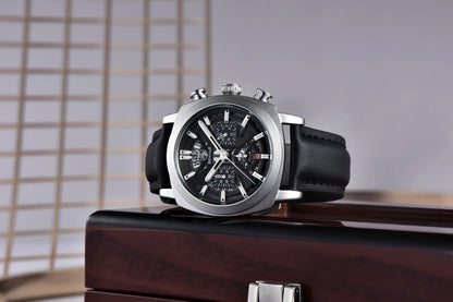 Benyar Design 2024 Men's Quartz Watch 43mm Luminous Dial 50m Water Resistant Anti-Reflective Chronograph Fashionable New