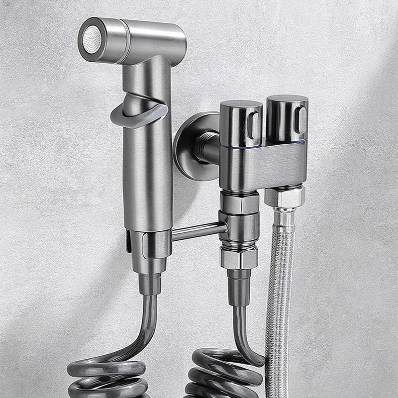Zinc Alloy High Pressure Bidet Sprayer Kit - Bathroom Toilet Cleaner Spray Gun with 1 In 2 Out Angle Valve, Grey/Silver/Black